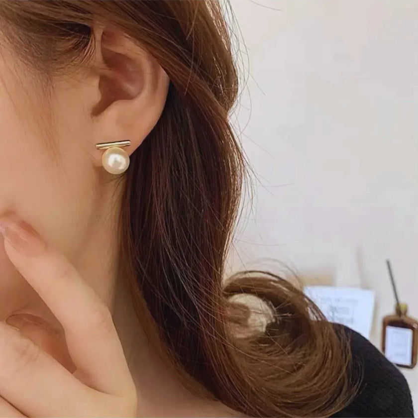 Round 18K Gold Sterling Silver Pearl Stud Bridal Earrings Gia