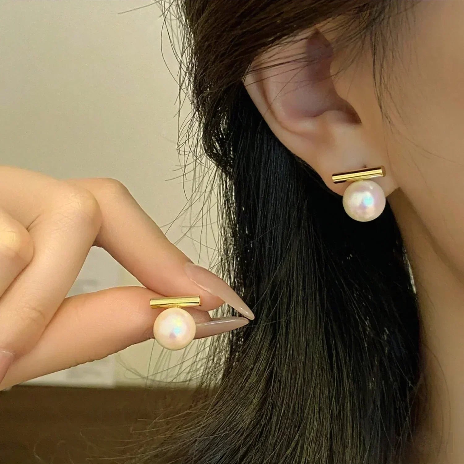 Round 18K Gold Sterling Silver Pearl Stud Bridal Earrings Gia
