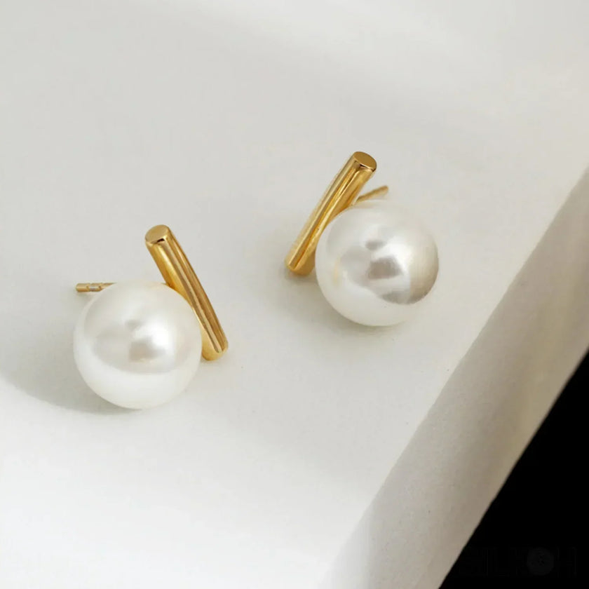Round 18K Gold Sterling Silver Pearl Stud Bridal Earrings Gia