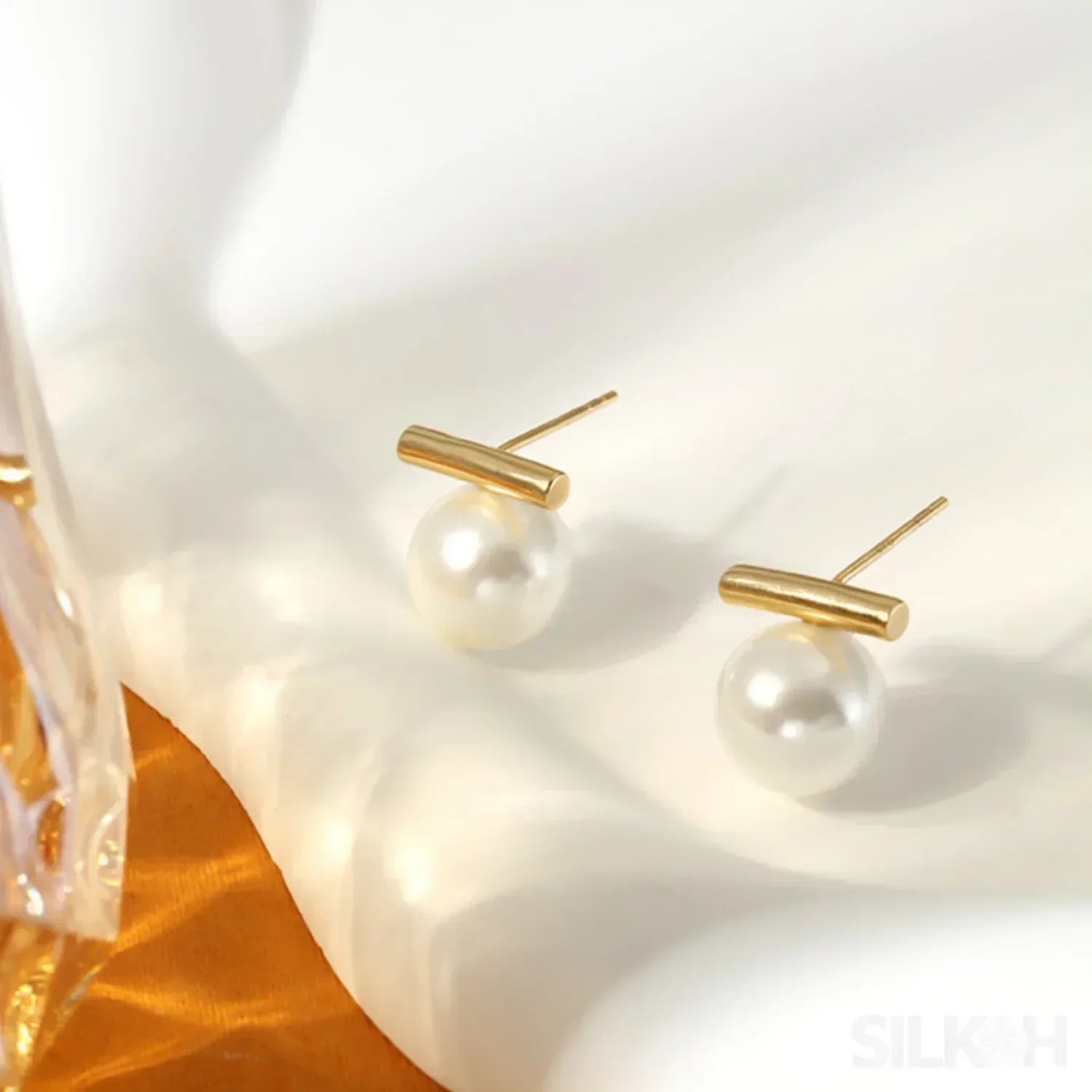 Round 18K Gold Sterling Silver Pearl Stud Bridal Earrings Gia