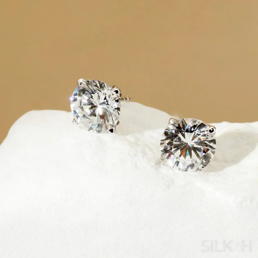 Round Four Prong Sterling Silver Zircon Inlaid Earrings Ora