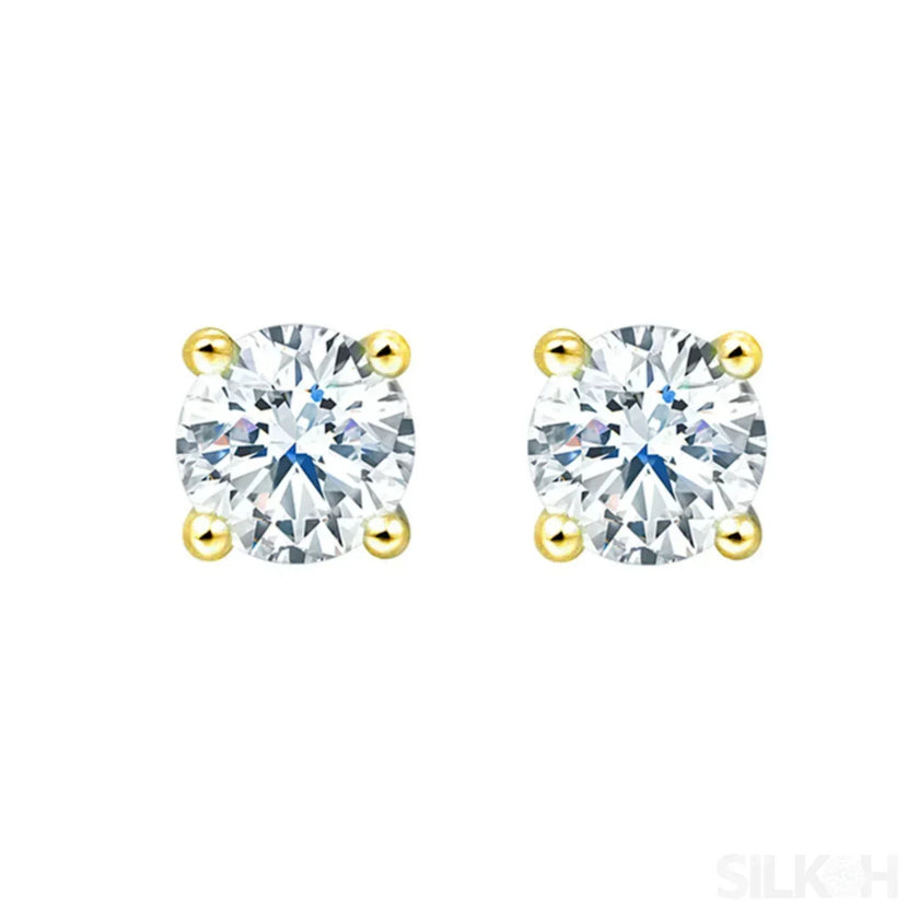Round Four Prong Sterling Silver Zircon Inlaid Earrings Ora
