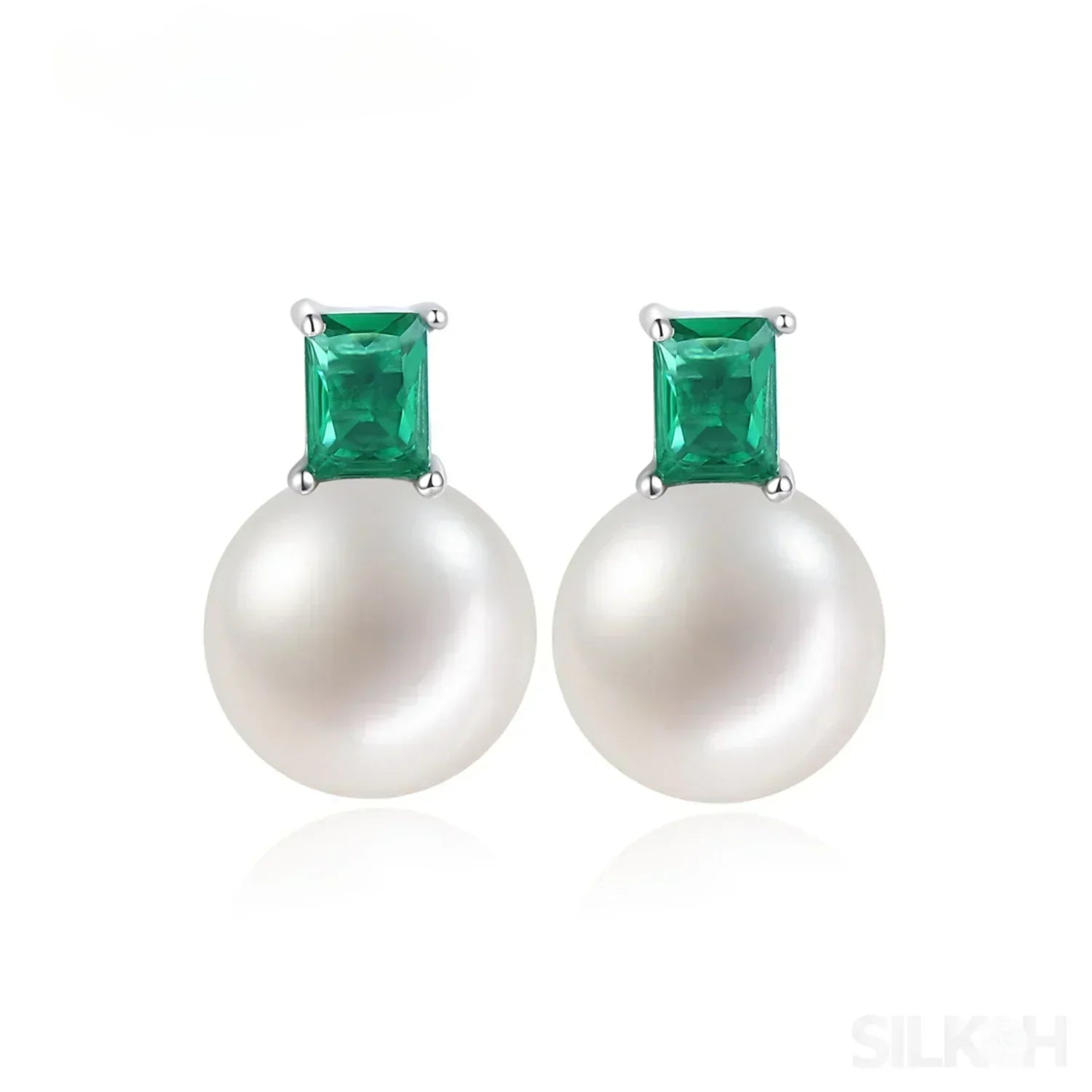 Round Sterling Silver CZ Pearl Stud Earrings Alyssa