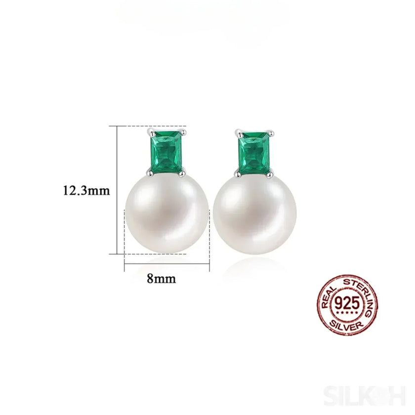 Round Sterling Silver CZ Pearl Stud Earrings Alyssa