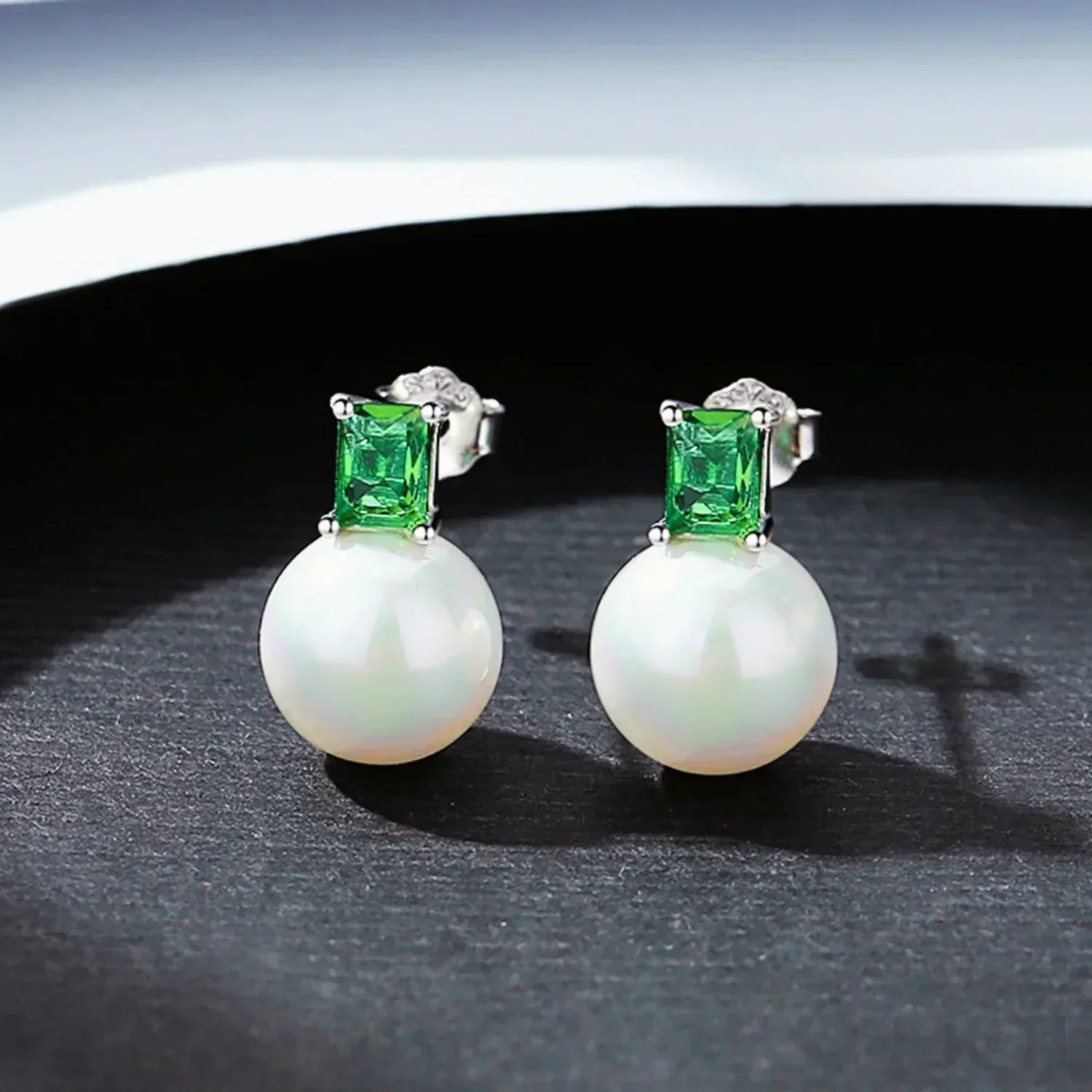 Round Sterling Silver CZ Pearl Stud Earrings Alyssa