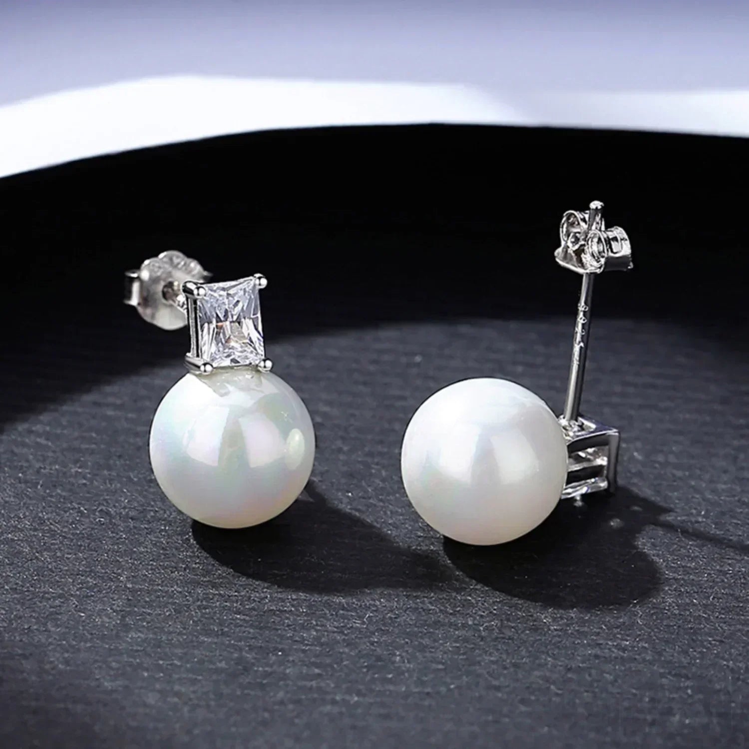 Round Sterling Silver CZ Pearl Stud Earrings Alyssa
