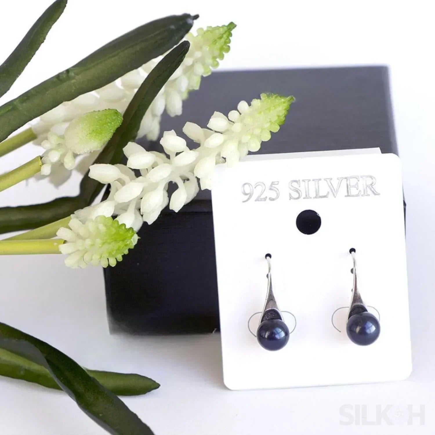 Round Sterling Silver pearl Drop Earrings Ann