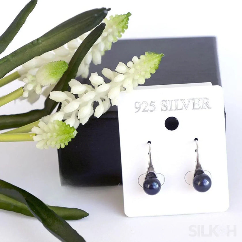 Round Sterling Silver pearl Drop Earrings Ann