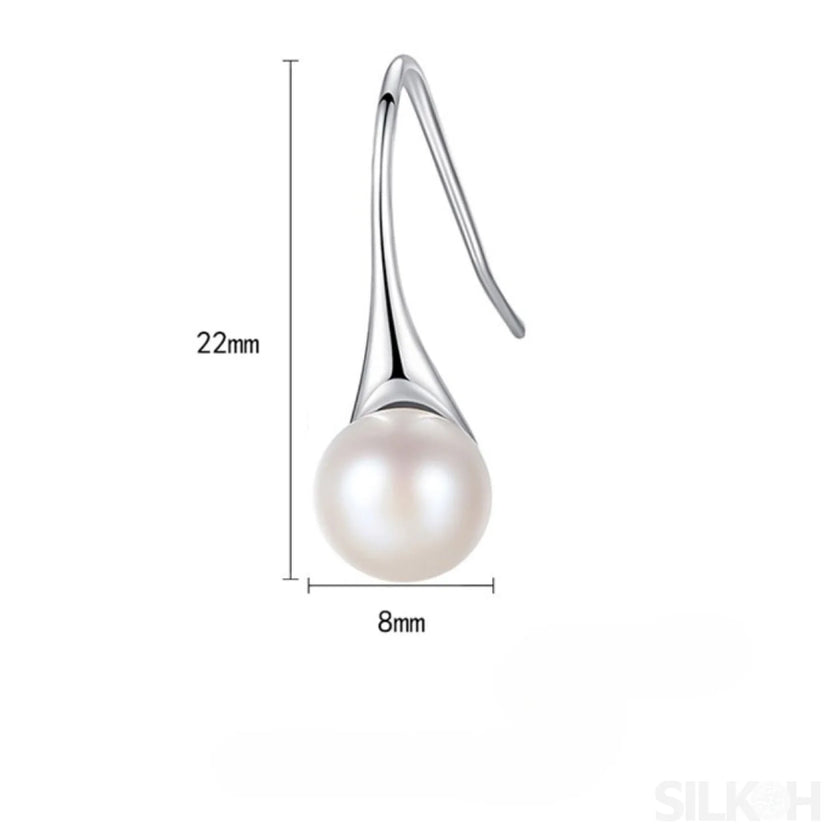 Round Sterling Silver pearl Drop Earrings Ann