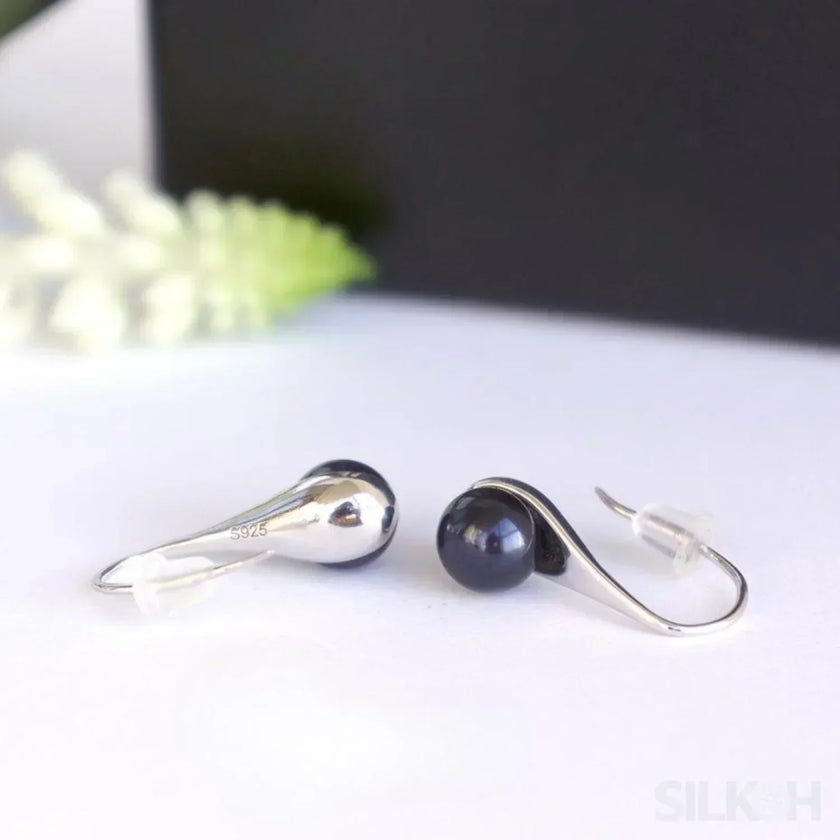 Round Sterling Silver pearl Drop Earrings Ann