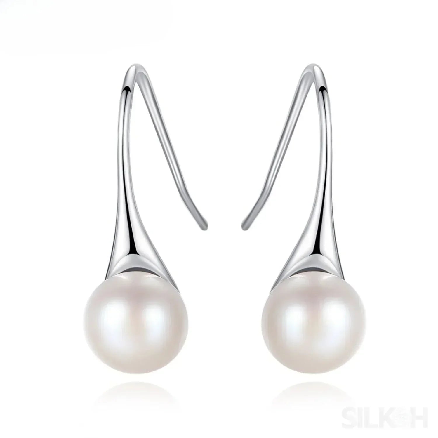 Round Sterling Silver pearl Drop Earrings Ann