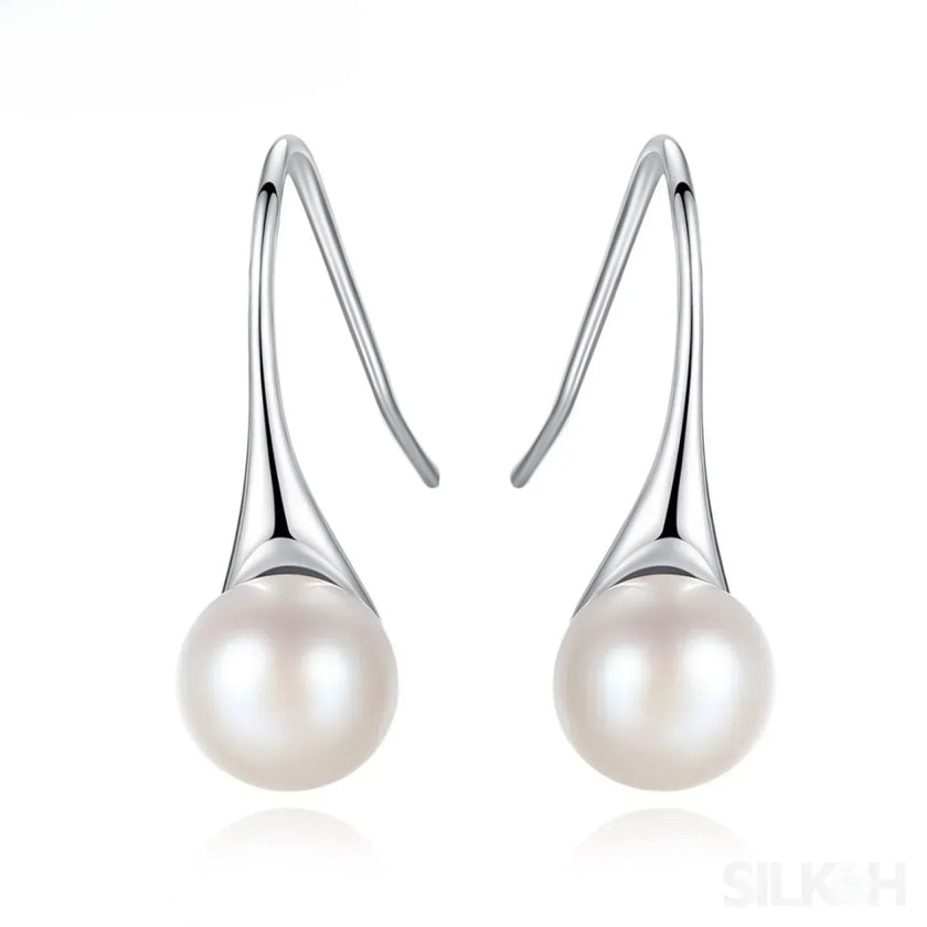 Round Sterling Silver pearl Drop Earrings Ann