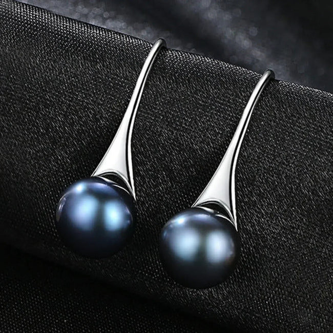 Round Sterling Silver pearl Drop Earrings Ann