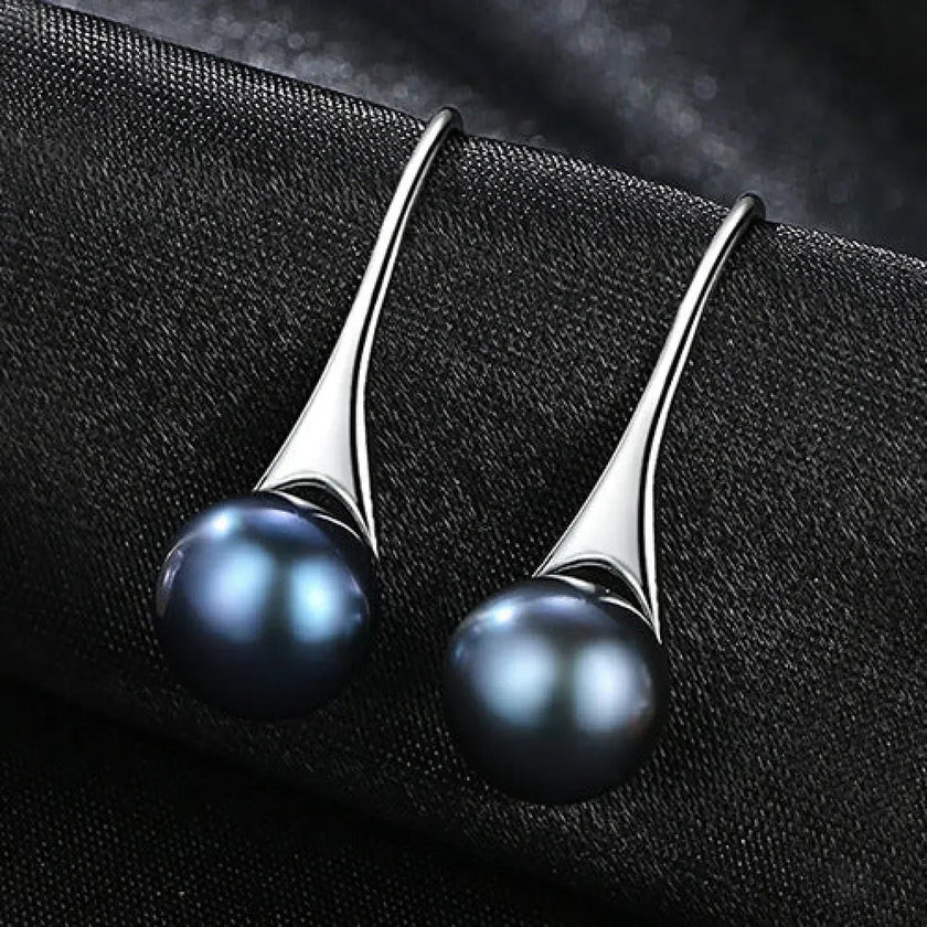 Round Sterling Silver pearl Drop Earrings Ann