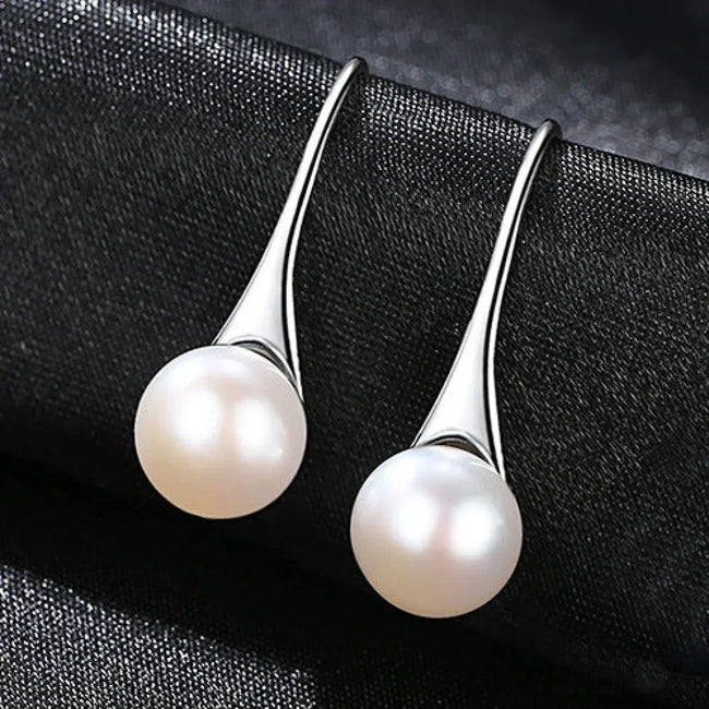 Round Sterling Silver pearl Drop Earrings Ann