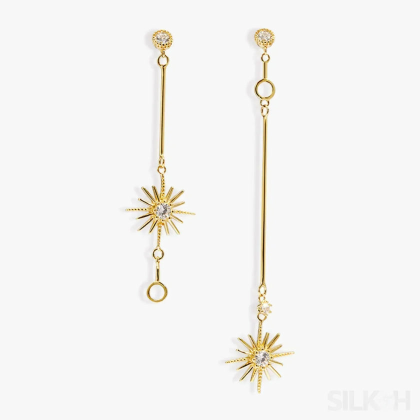 Star Shaped 14K Gold Plated Sterling Silver Long Stud Earrings Aurora