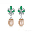 Sterling Silver Pearl Drop Emerald Leaf Earring Athena