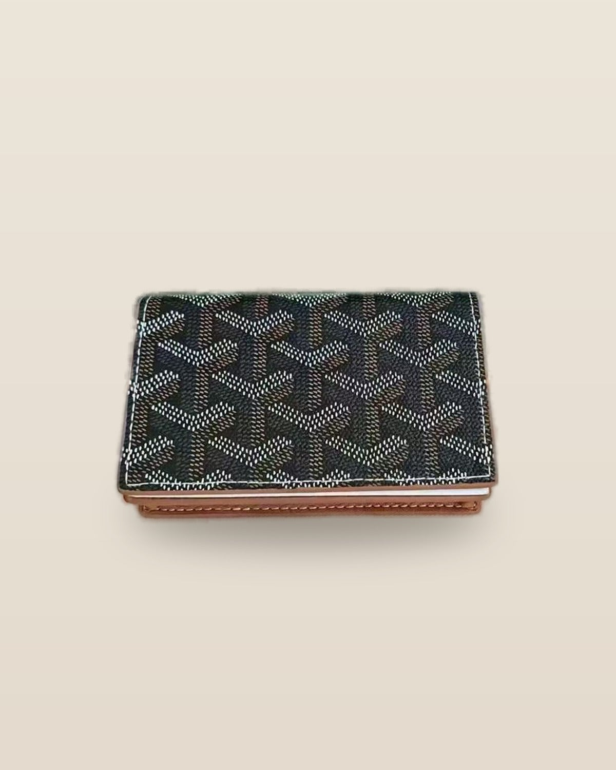 Honore Chevron Card Wallet - Black-Brown