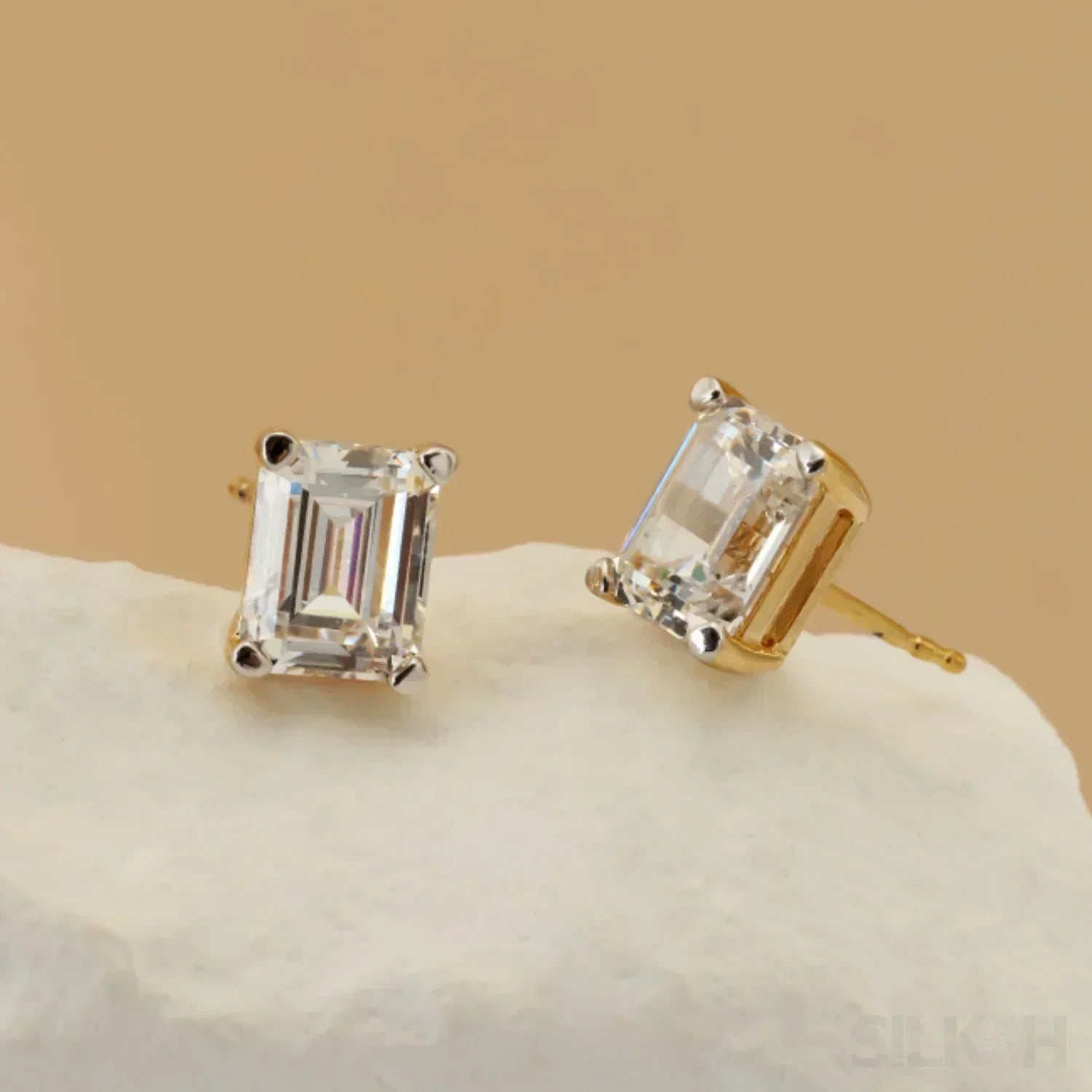 Zircon 18K Gold Plated Sterling Silver Emerald Cut Earrings Roe