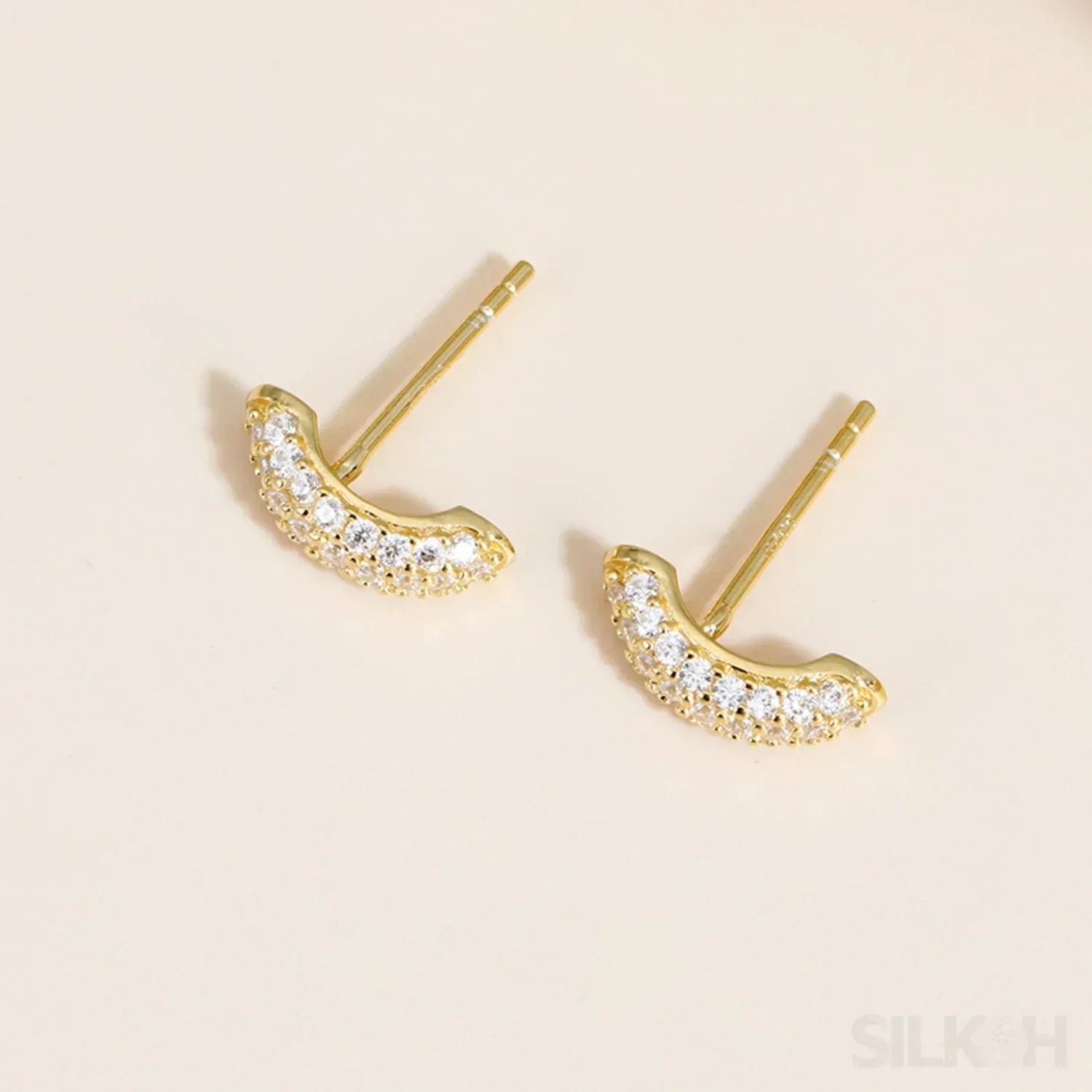 Zircon Inlaid 18K Gold Plated Sterling Silver Minimalist Stud Earrings Mia